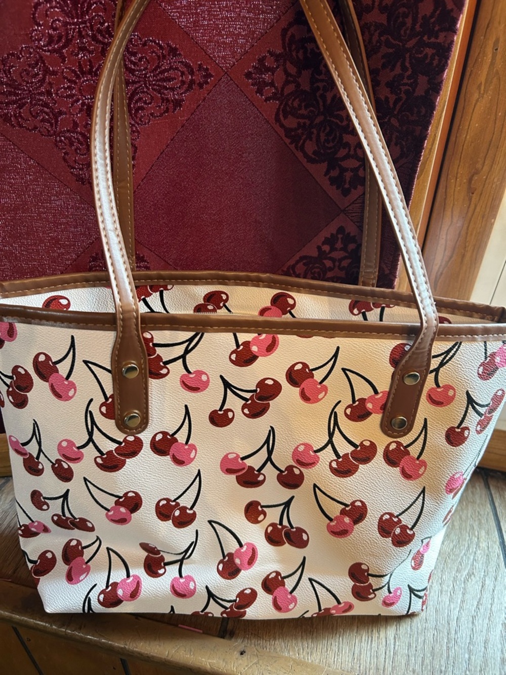 Cherry Print Tote Bag in Pink and Red